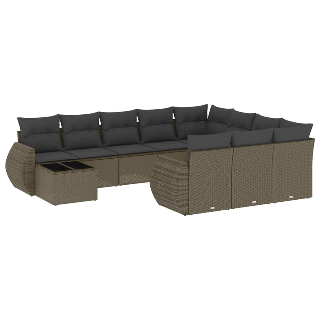 11-tlg. Garten-Sofagarnitur mit Kissen Schwarz Poly Rattan