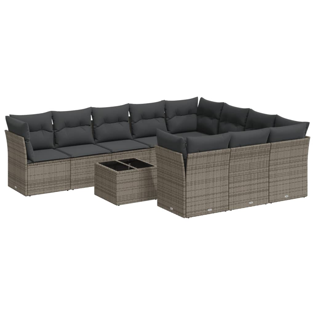 10-tlg. Garten-Sofagarnitur mit Kissen Schwarz Poly Rattan