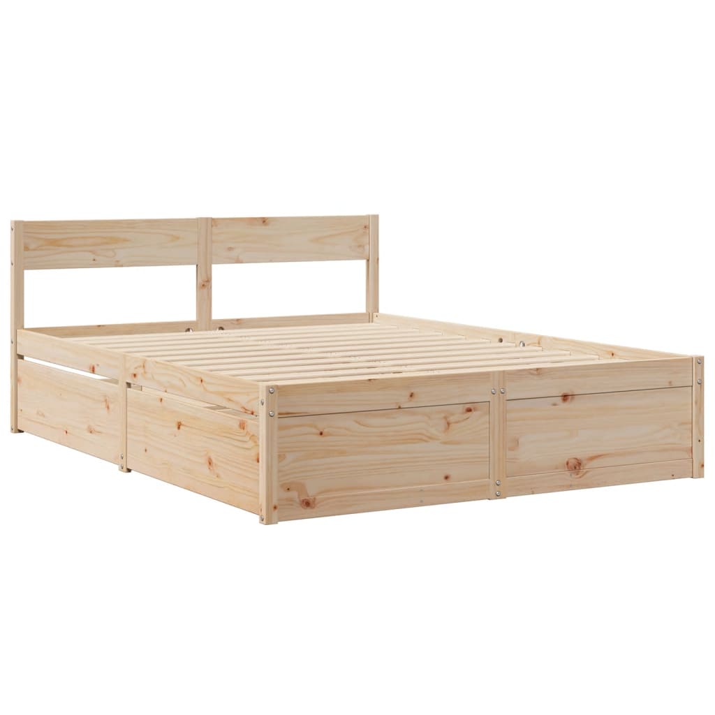 Bett mit Schubladen und Matratze 200x200 cm Massivholz Kiefer
