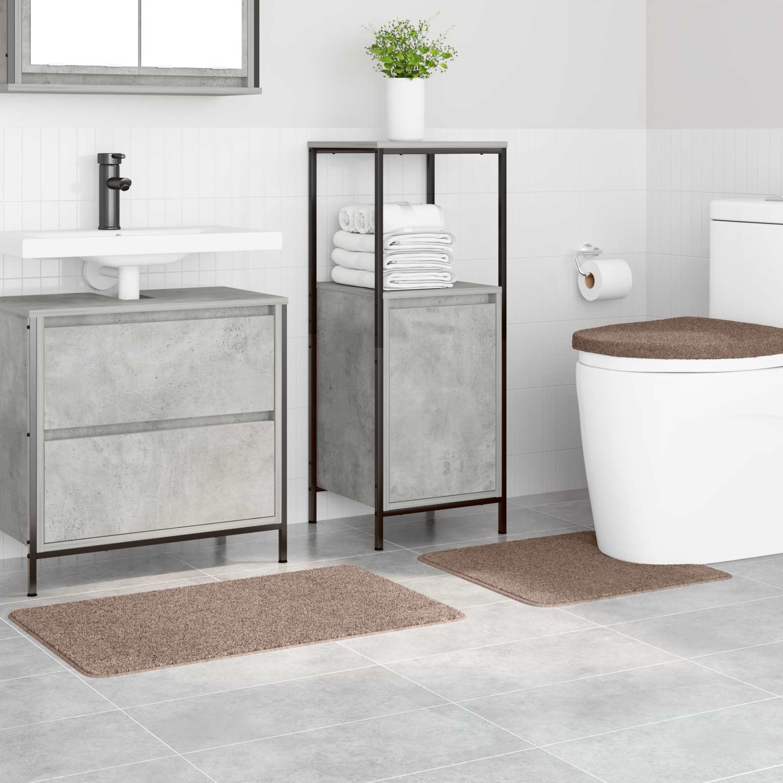 Anti-Rutsch Badematten-Set 3 pcs Grau PP