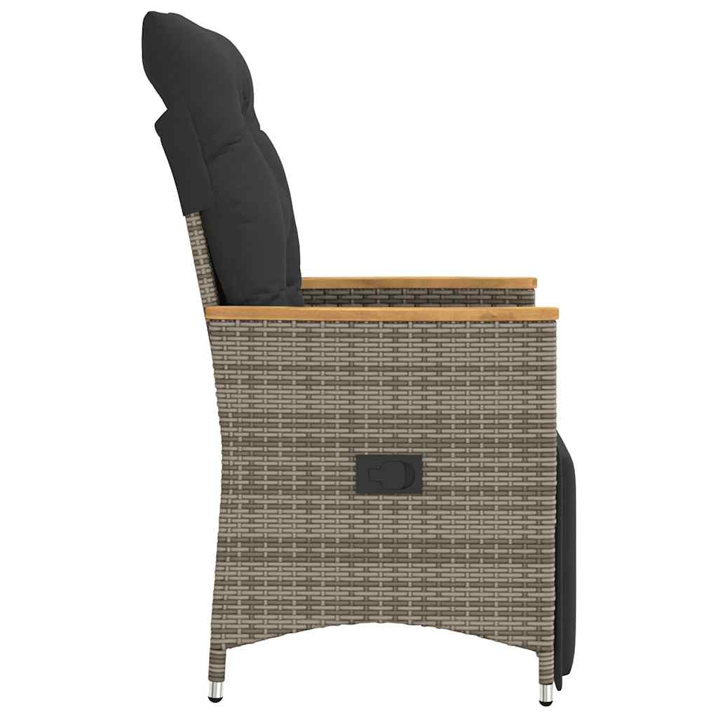 Gartensessel Verstellbar mit Kissen Schwarz Poly Rattan