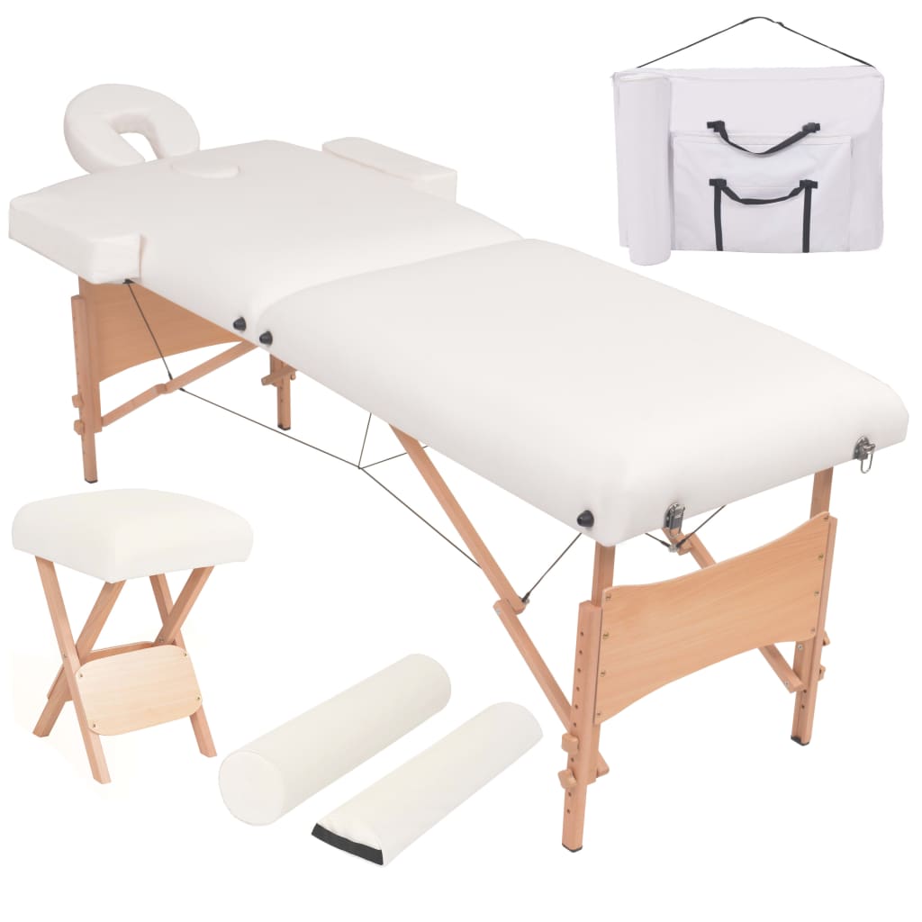 Massageliege 2-Zonen mit Hocker Klappbar 10 cm Sitz Schwarz