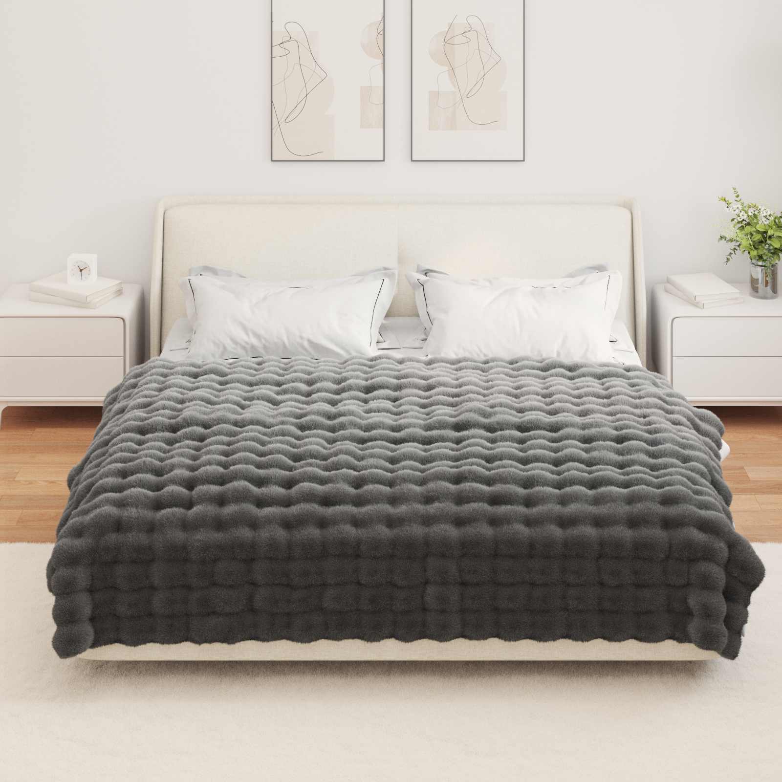 Rutschfeste Decke aus Kunstkaninchenfell Olite Beige Polyester
