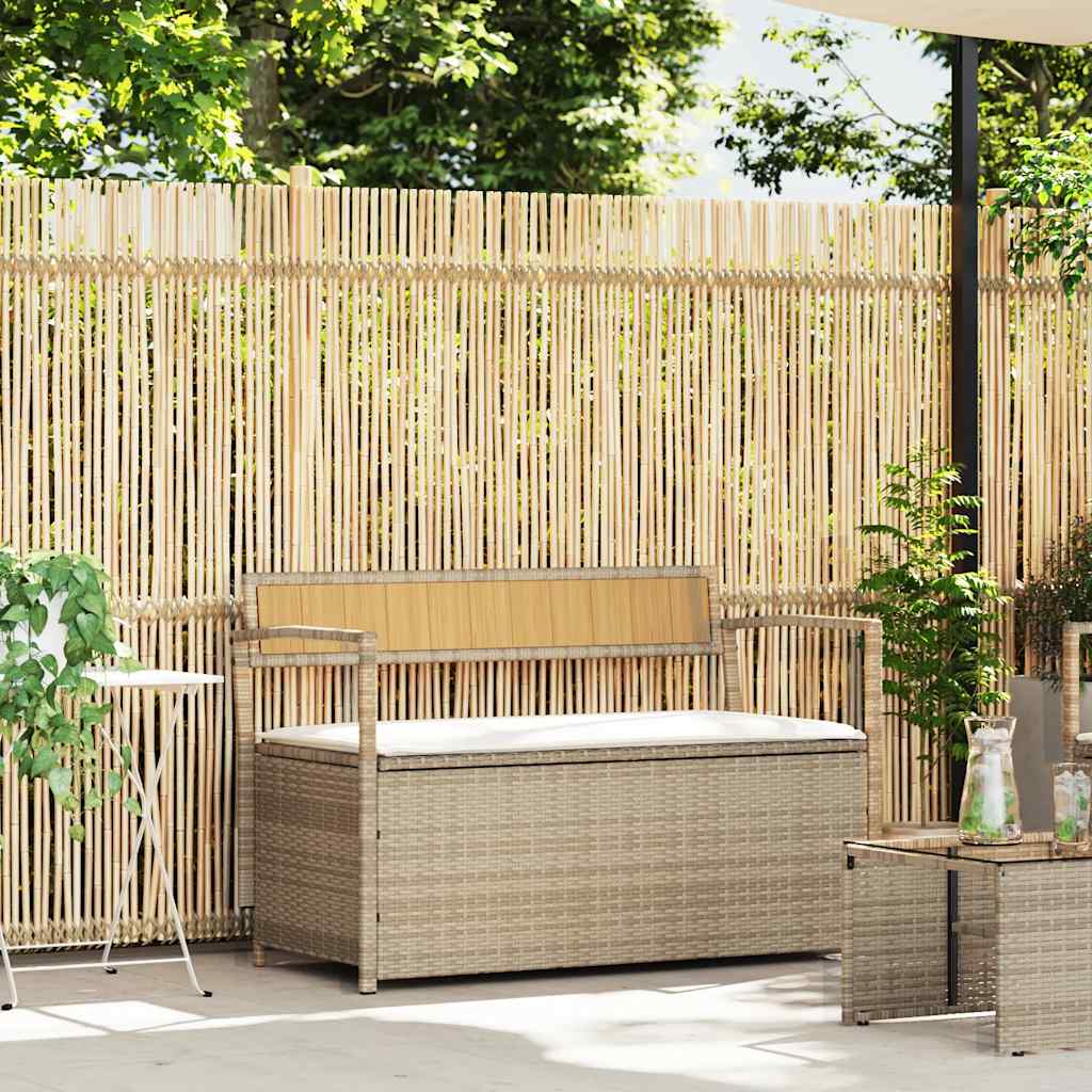 Gartenbank mit Stauraum und Kissen Schwarz Poly Rattan