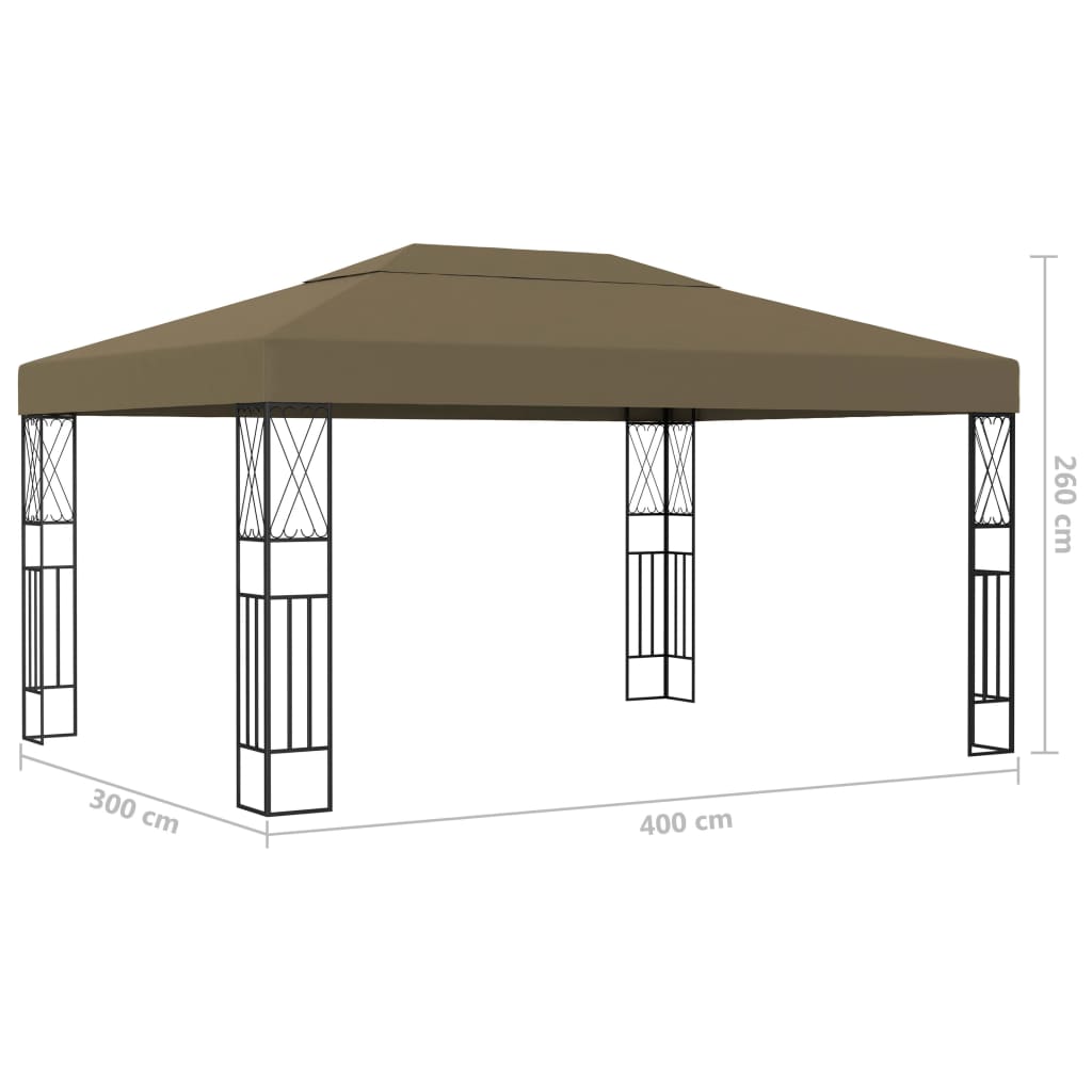 Pavillon mit LED-Lichterkette 3x3 m Creme Stoff