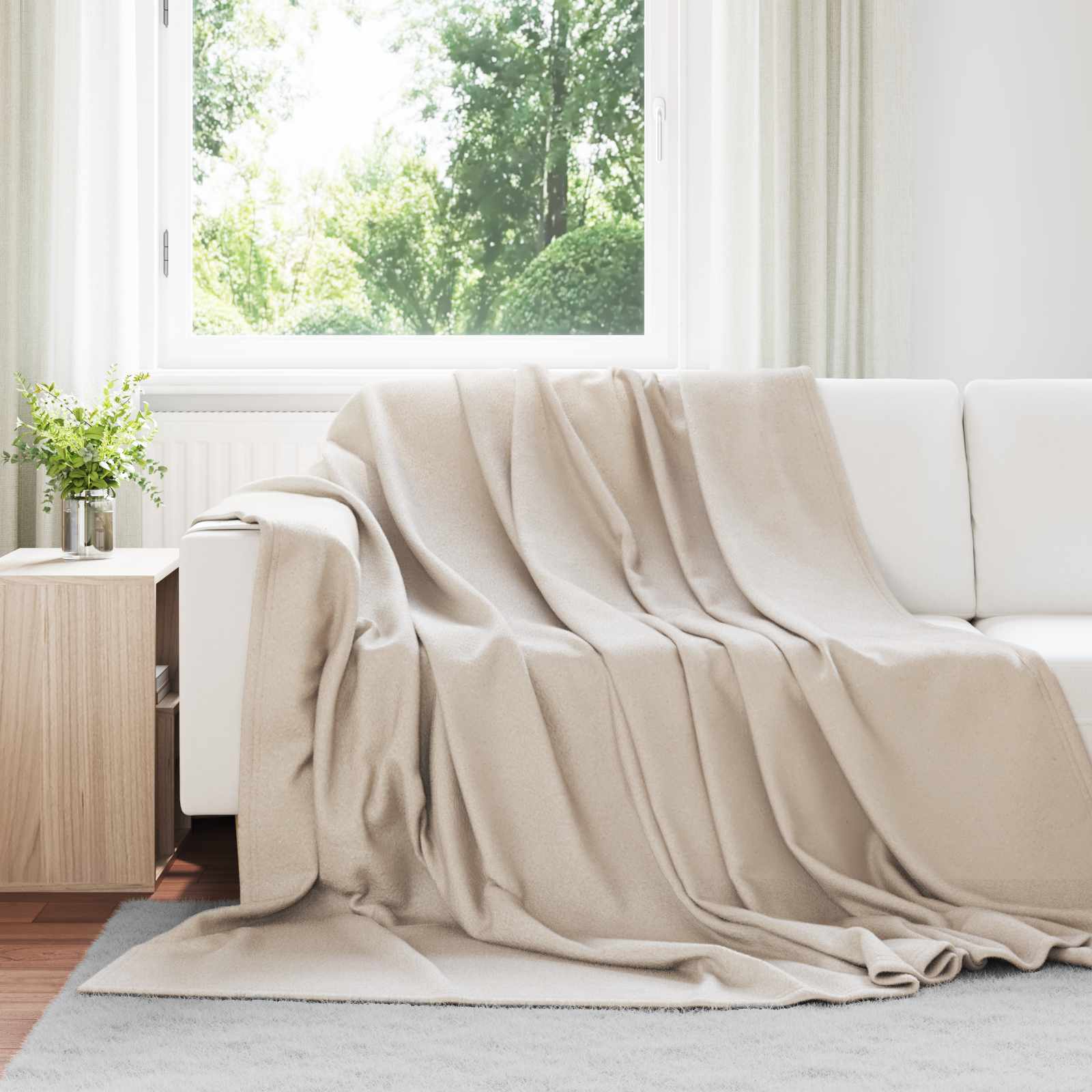 Überwurfdecke Beige 170 x 130 cm Fleece