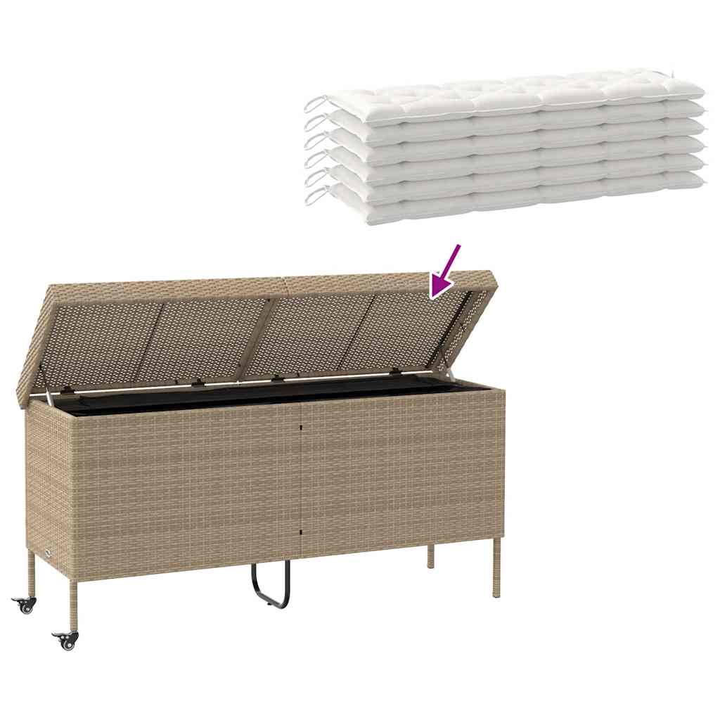 Gartentruhe mit Rollen Schwarz 110x55x73 cm Poly Rattan