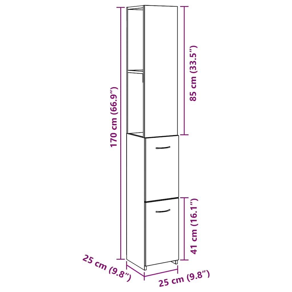 Badschrank Weiß 25x26,5x170 cm Holzwerkstoff