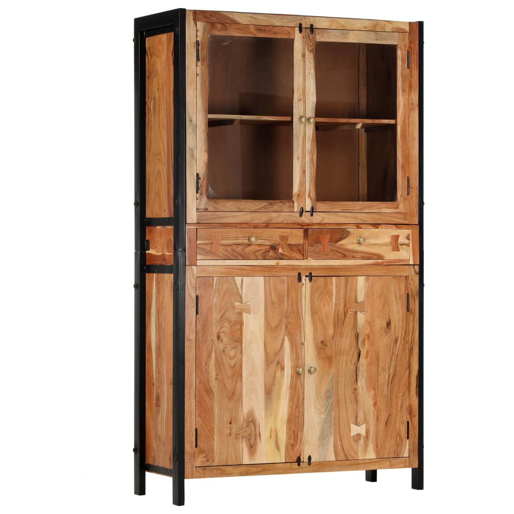 Highboard 100x40x175 cm Massives Raues Mangoholz