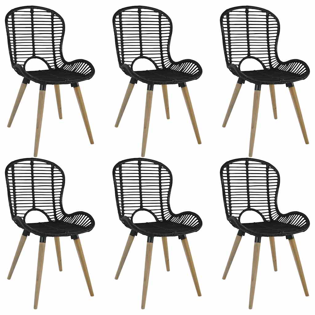 Esszimmerstühle 2 Stk. Schwarz Natur Rattan