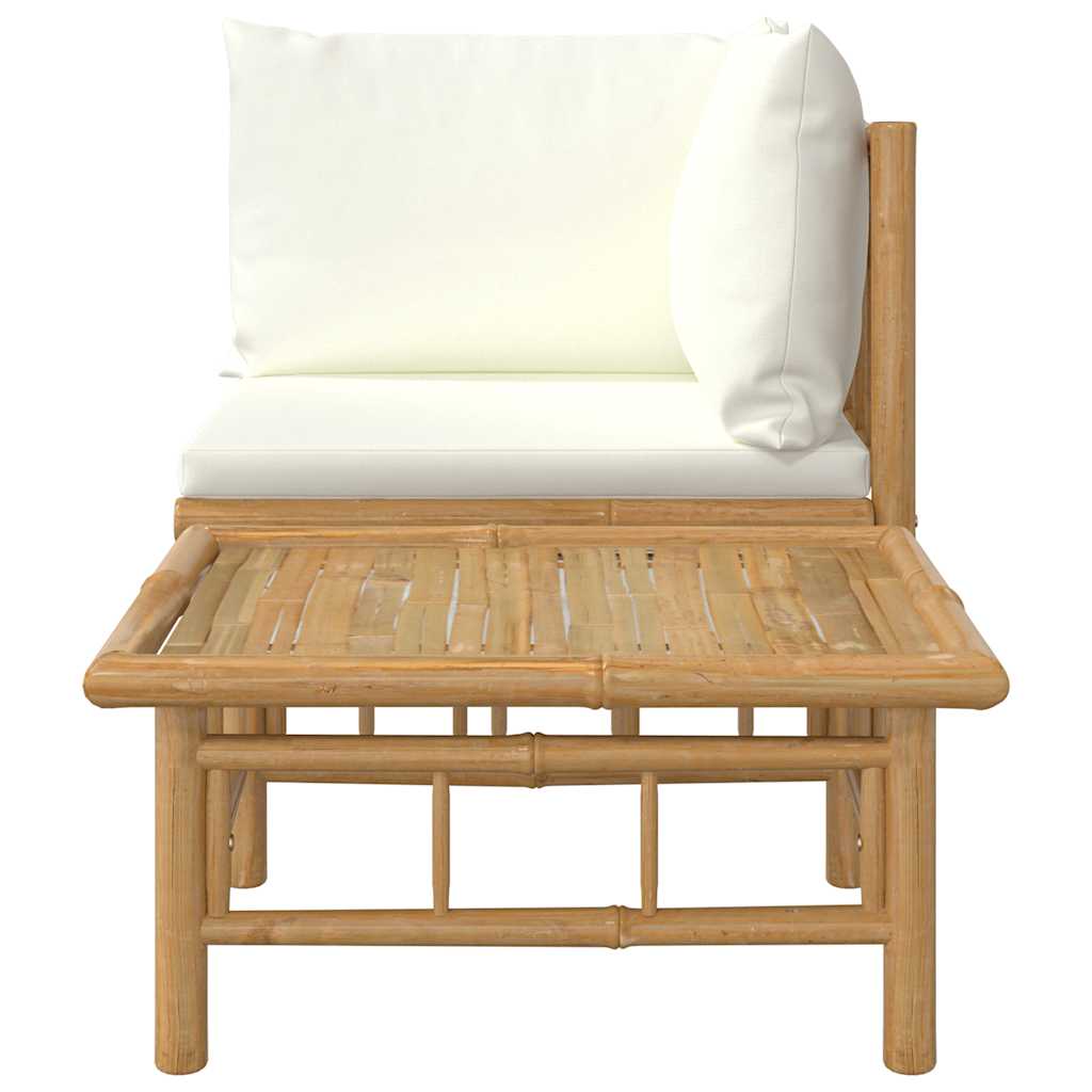 3-tlg. Garten-Lounge-Set mit Kissen Creme Bambus