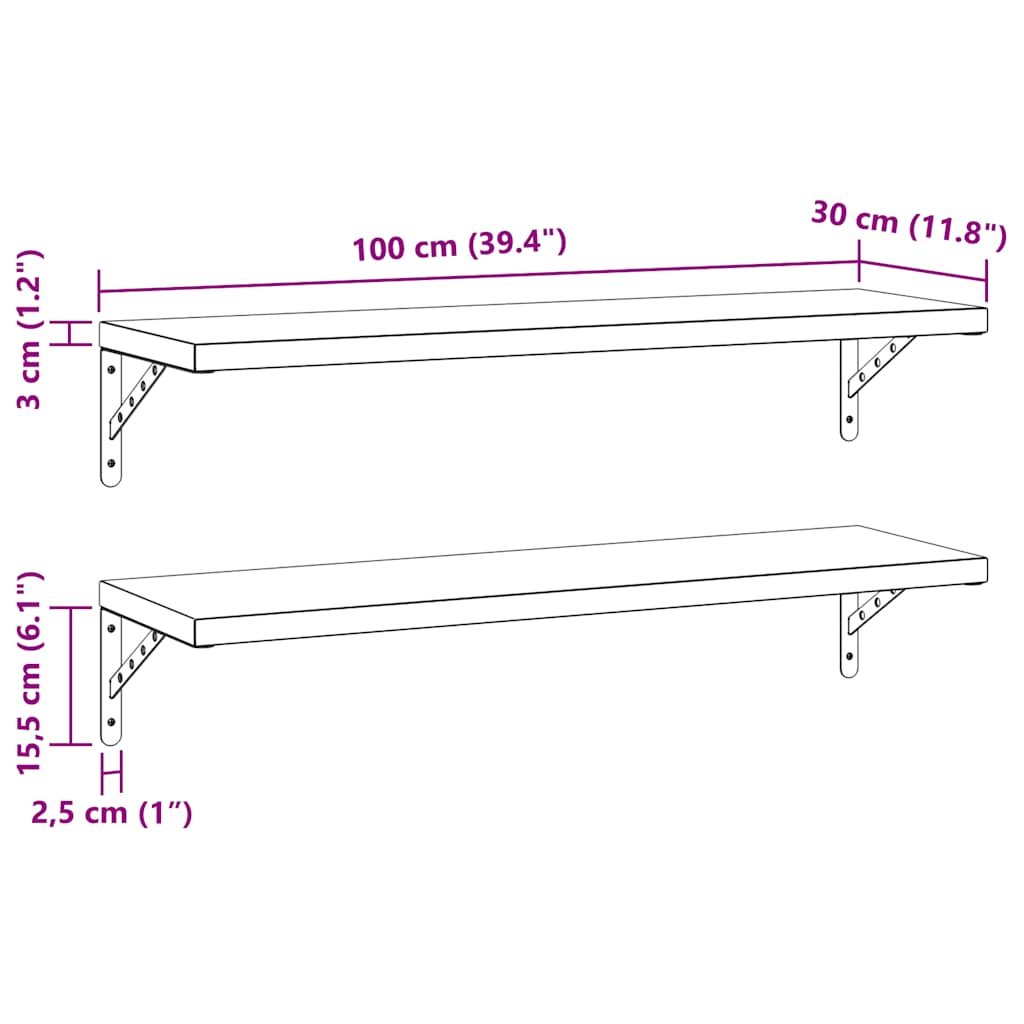 Wandregale 2 Stk. 100x40 cm Silbern Edelstahl