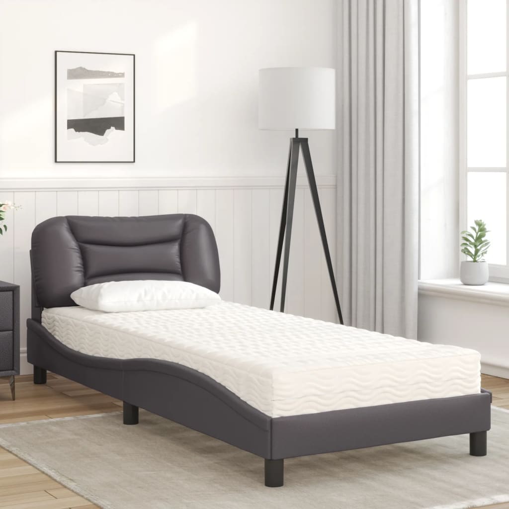 Bett mit Matratze "Hvar" Schwarz 80x200 cm Kunstleder
