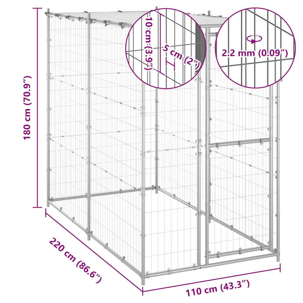 Outdoor-Hundezwinger Stahl mit Überdachung 110x220x180 cm