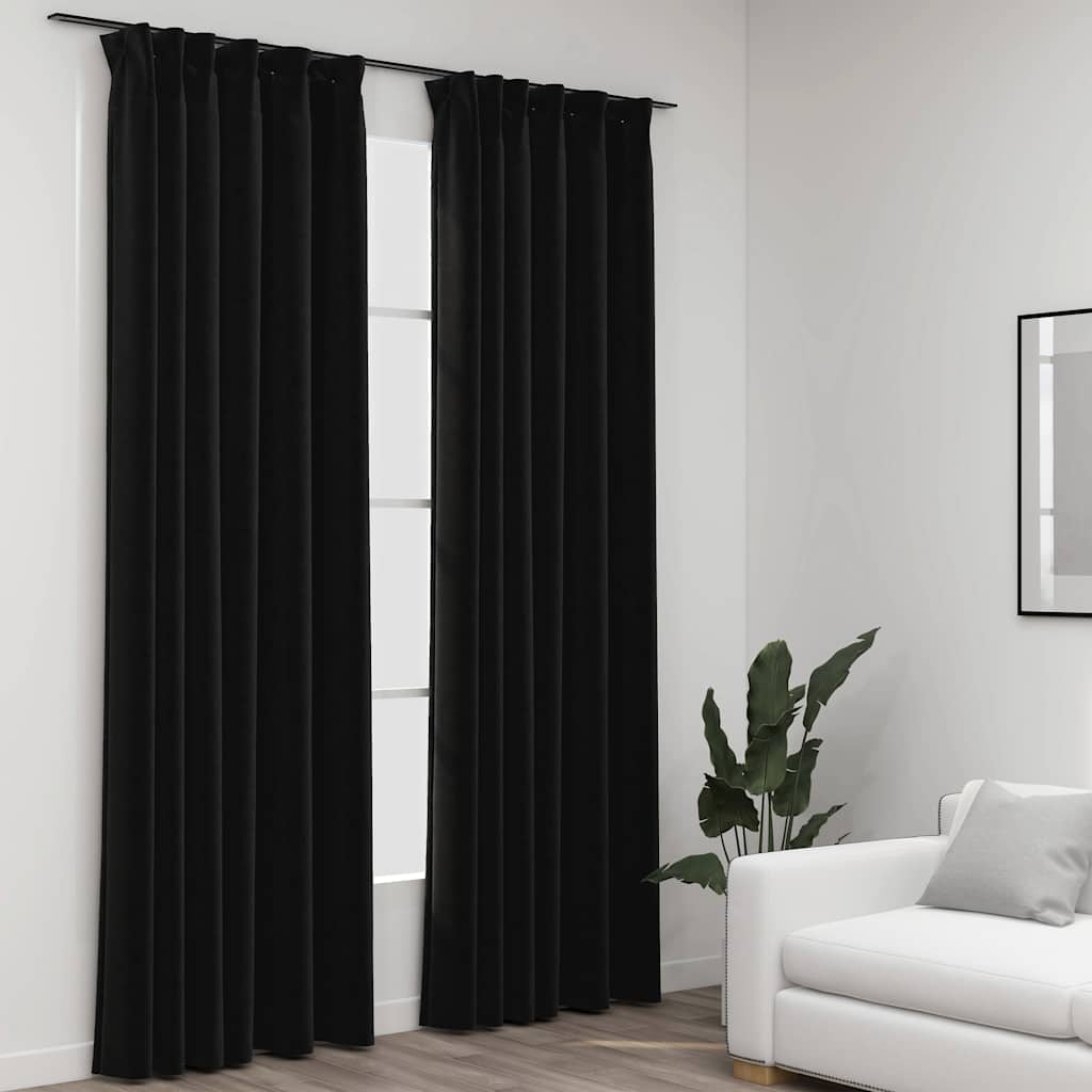 Verdunkelungsvorhänge Haken Leinenoptik 2Stk. Schwarz 140x175cm