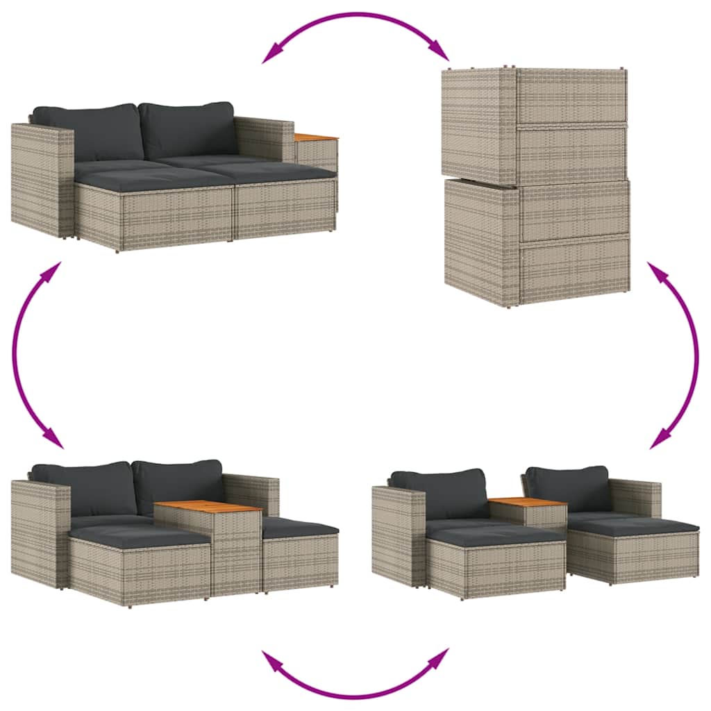5tlg. Garten-Sofagarnitur mit Kissen Schwarz Poly Rattan Akazie