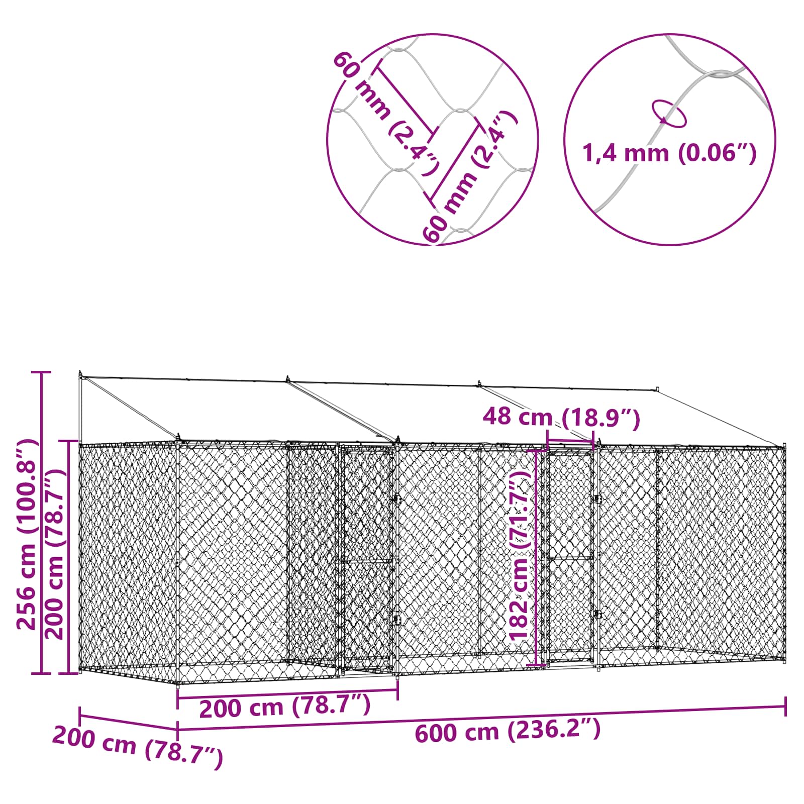 Hundezwinger mit Dach und Tür Grau 2x2x2 m Verzinkter Stahl