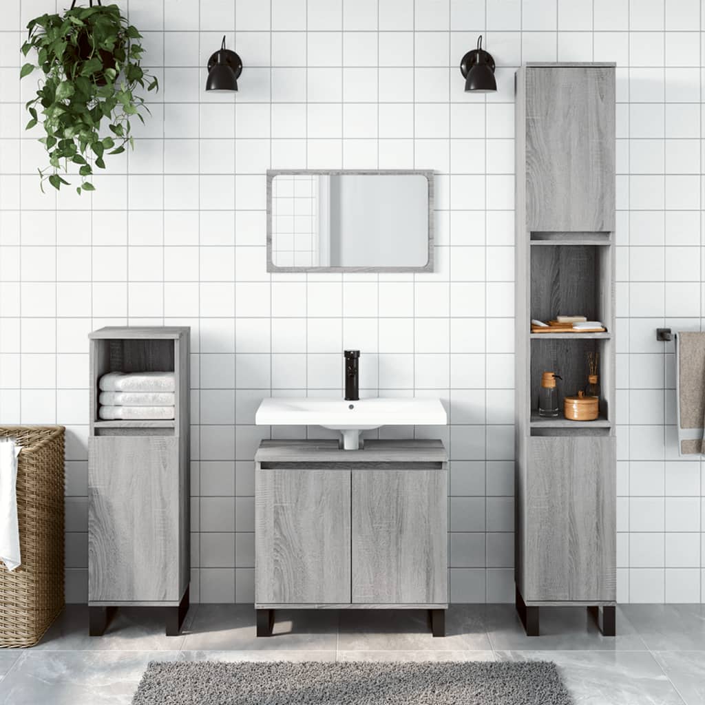3-tlg. Badmöbel-Set Räuchereiche Holzwerkstoff