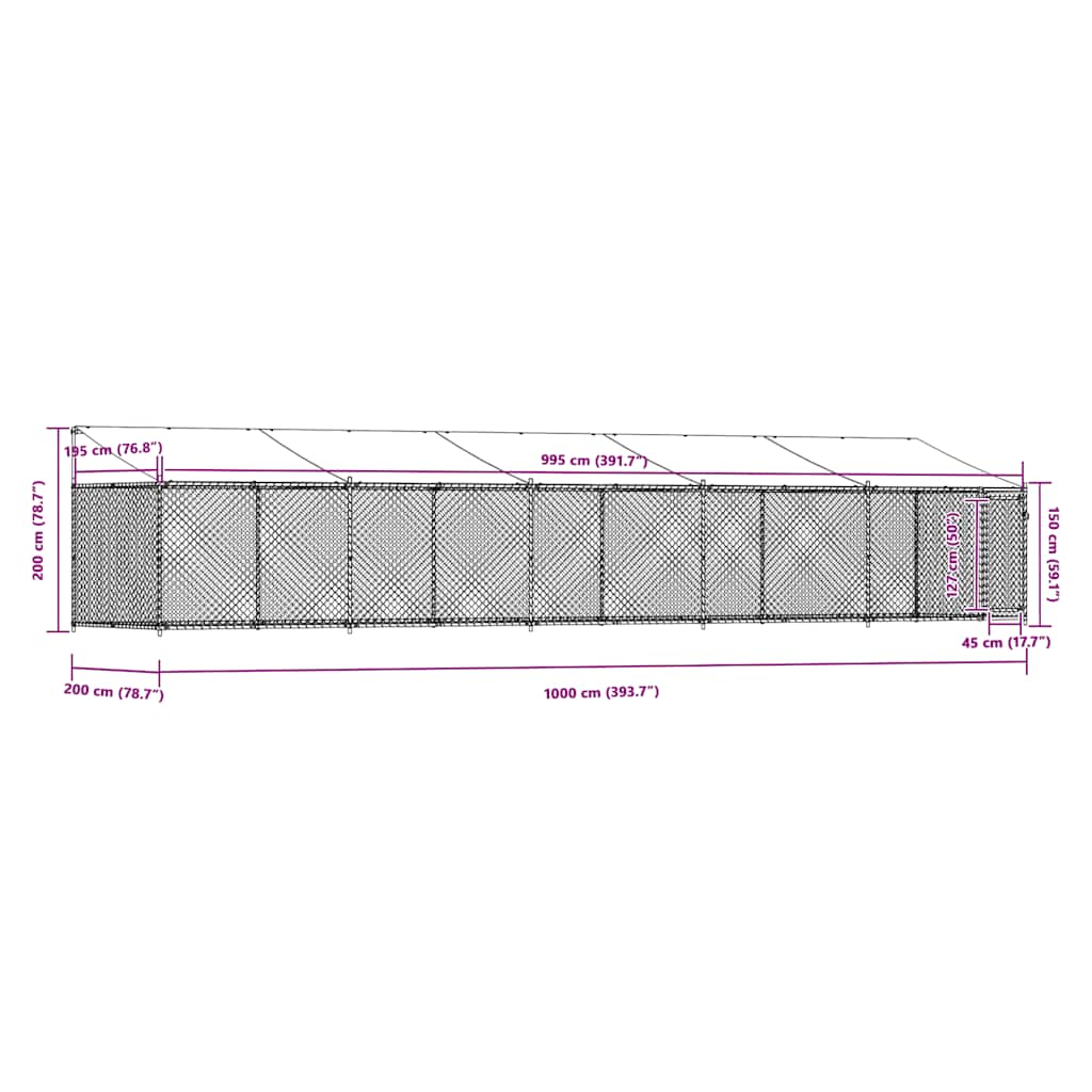 Hundezwinger mit Dach und Tür Grau 2x2x2 m Verzinkter Stahl