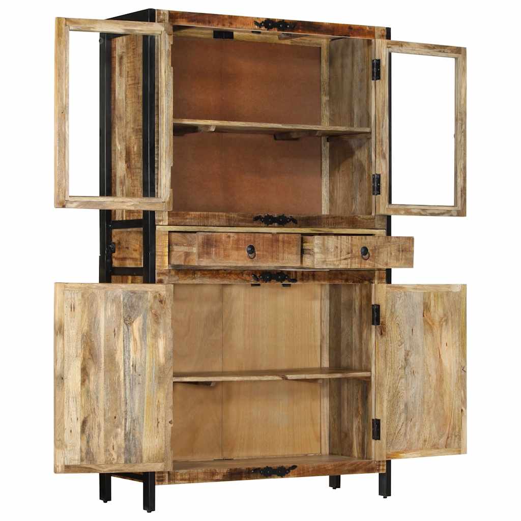 Highboard 100x40x175 cm Massives Raues Mangoholz