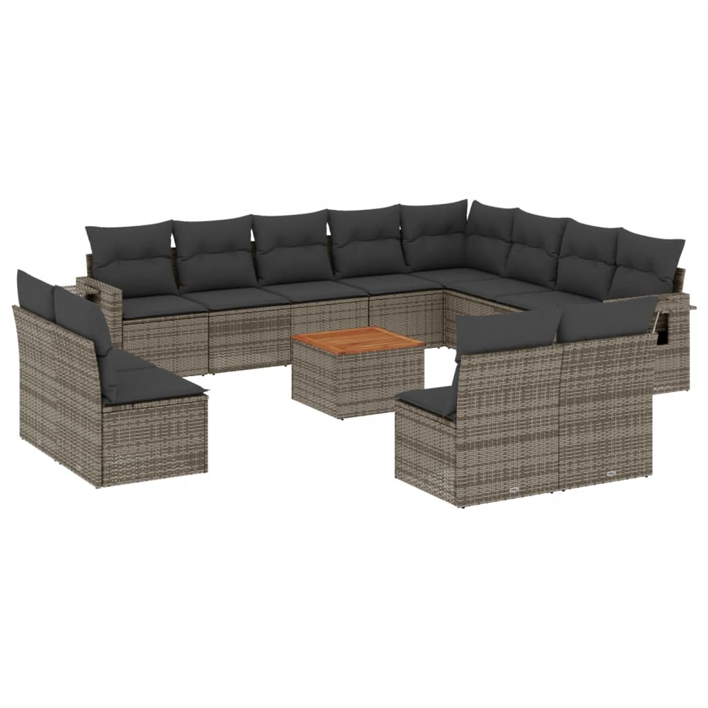 13-tlg. Garten-Sofagarnitur mit Kissen Schwarz Poly Rattan