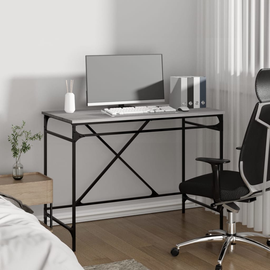 Schreibtisch Räuchereiche 100x50x75 cm Holzwerkstoff und Eisen