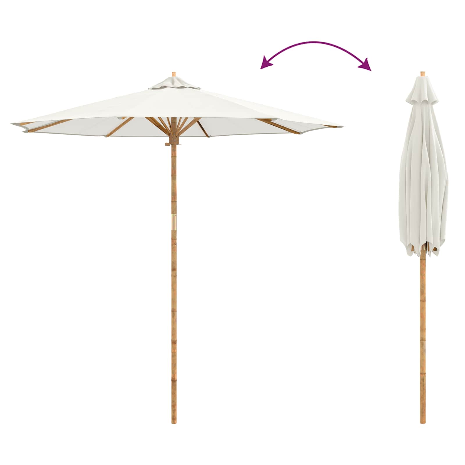 Garten-Sonnenschirm Cremeweiß Ø 150 x 210 cm Bambus