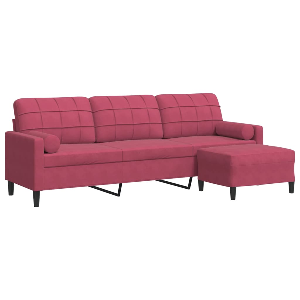3-Sitzer-Sofa mit Hocker Hellgrau 180 cm Samt