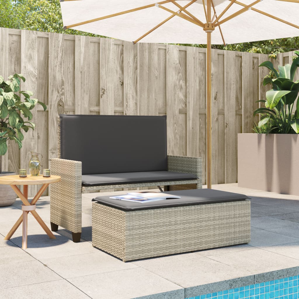 Gartenbank mit Kissen und Hocker Schwarz Poly Rattan