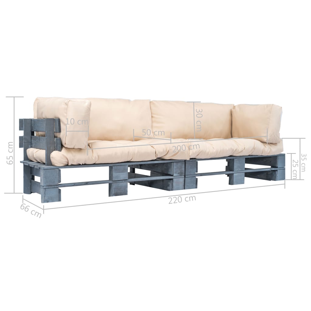 2-tlg. Outdoor-Sofa-Set Paletten mit Kissen in Grau Kiefernholz