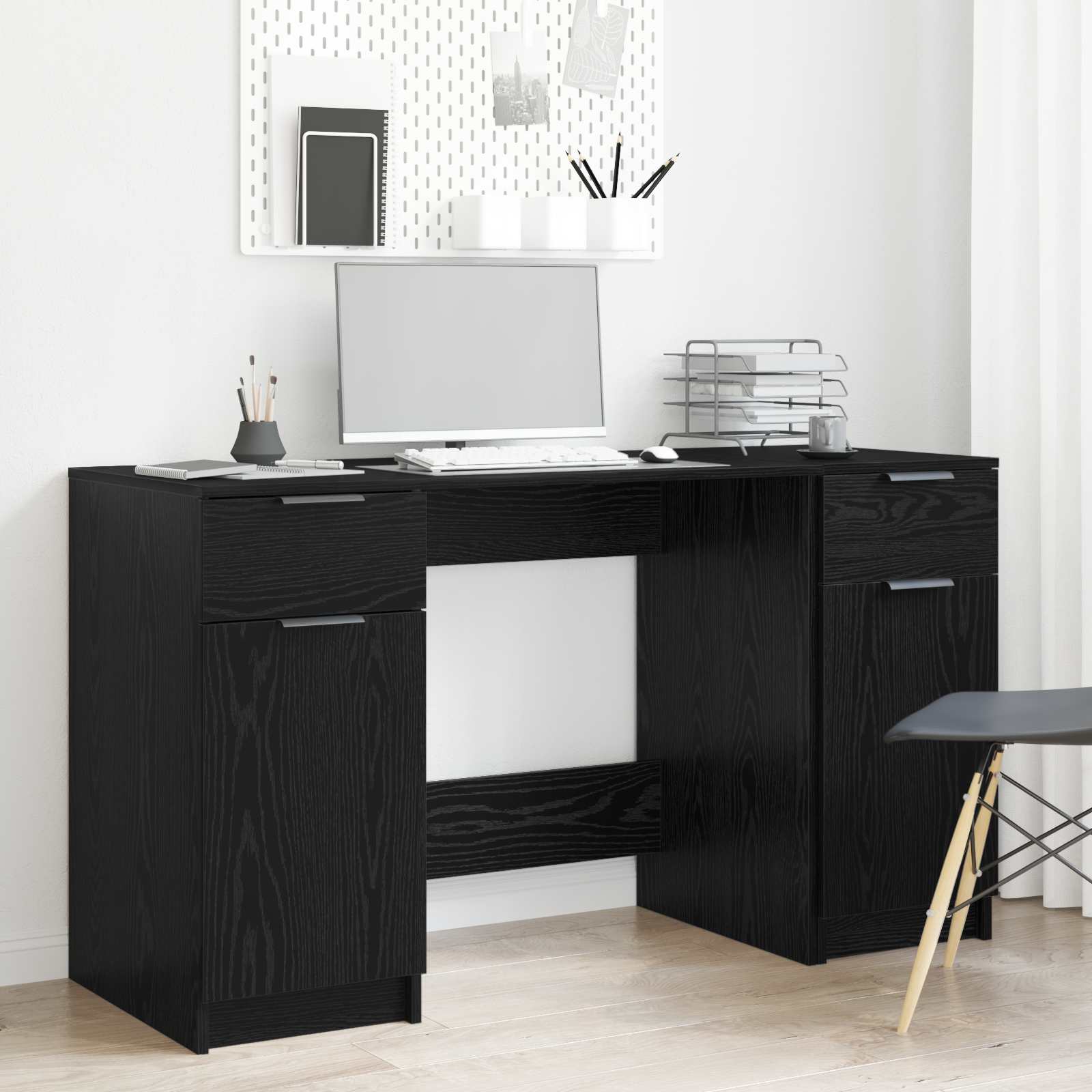 Schreibtisch mit Beistellschrank Weiß Holzwerkstoff