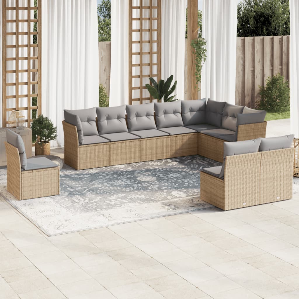 10-tlg. Garten-Sofagarnitur mit Kissen Schwarz Poly Rattan