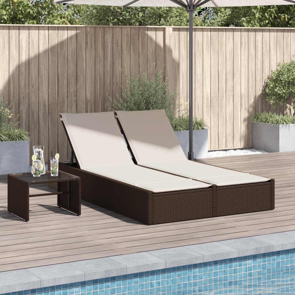 Doppel-Sonnenliege mit Kissen Schwarz Poly Rattan