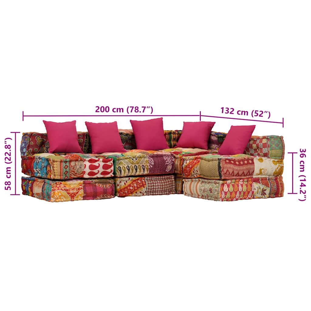 2-Sitzer Modularer Pouf Patchwork Stoff