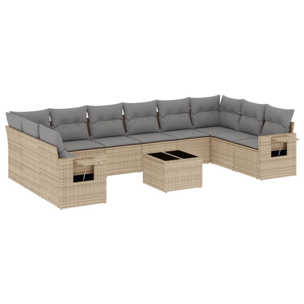 10-tlg. Garten-Sofagarnitur mit Kissen Schwarz Poly Rattan