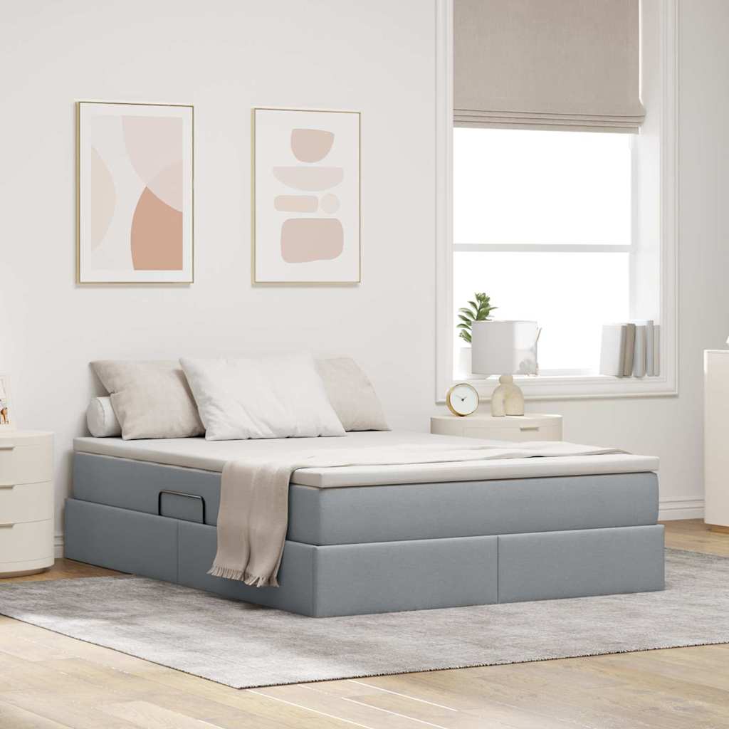 Aufbewahrungsbett mit Matratze Hellgrau 90 x 190 cm Polyester