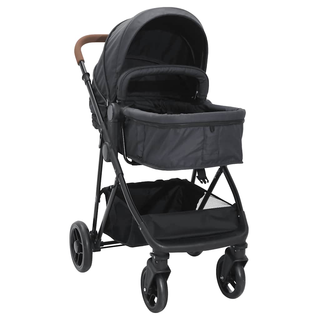 3-in-1 Kinderwagen Hellgrau und Schwarz Stahl