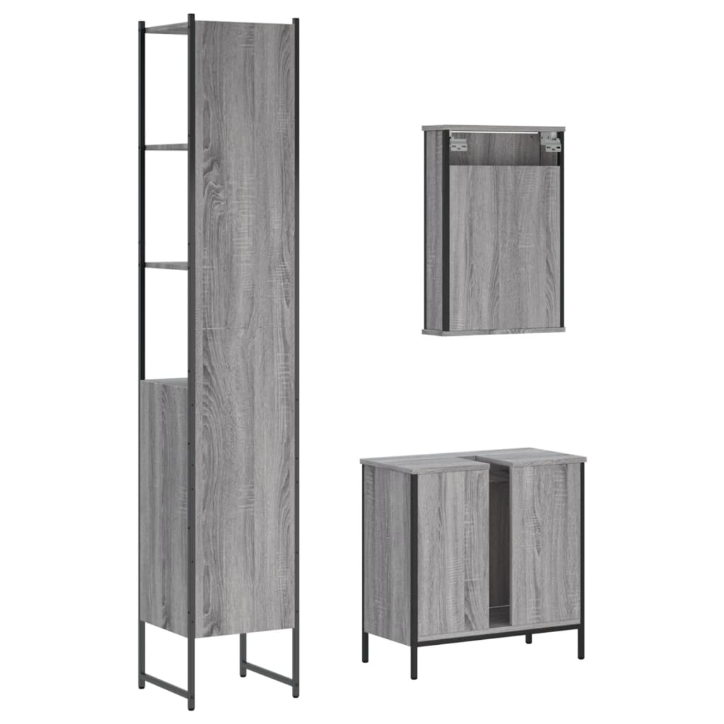3-tlg. Badmöbel-Set Räuchereiche Holzwerkstoff