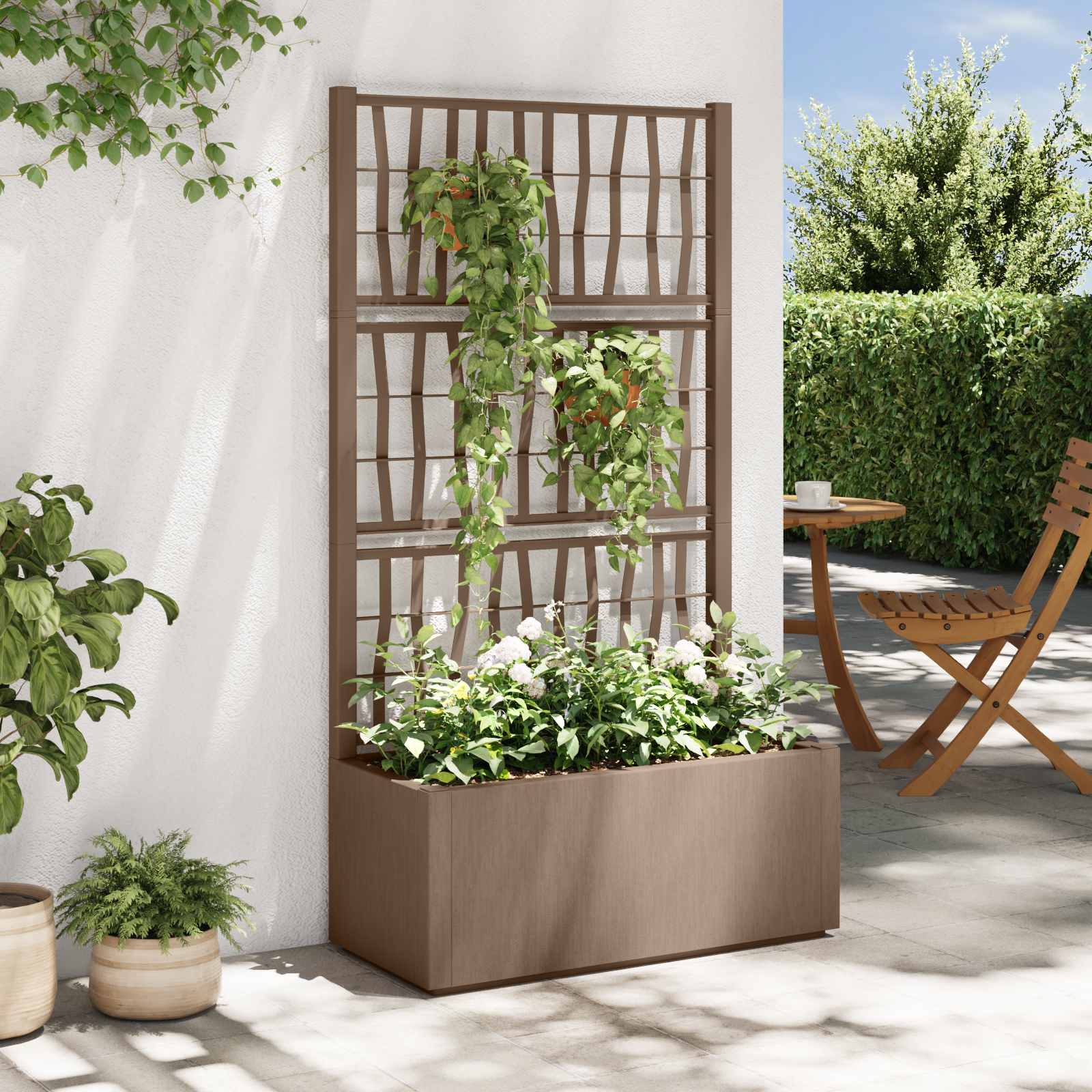 Gartenpflanzer mit Gitter Weiß 36 x 36 x 140 cm PP
