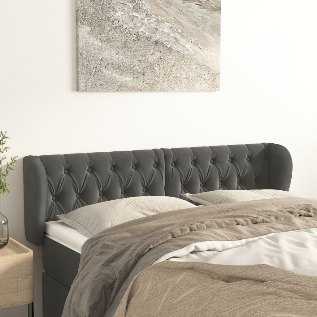 Kopfteil mit Ohren Dunkelblau 93x23x78/88 cm Samt