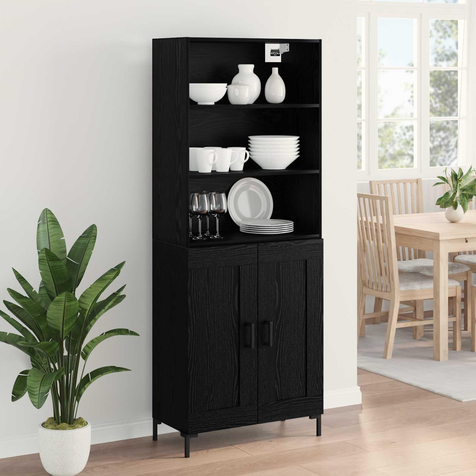 Highboard Hochglanz-Weiß 69,5x34x180 cm Holzwerkstoff