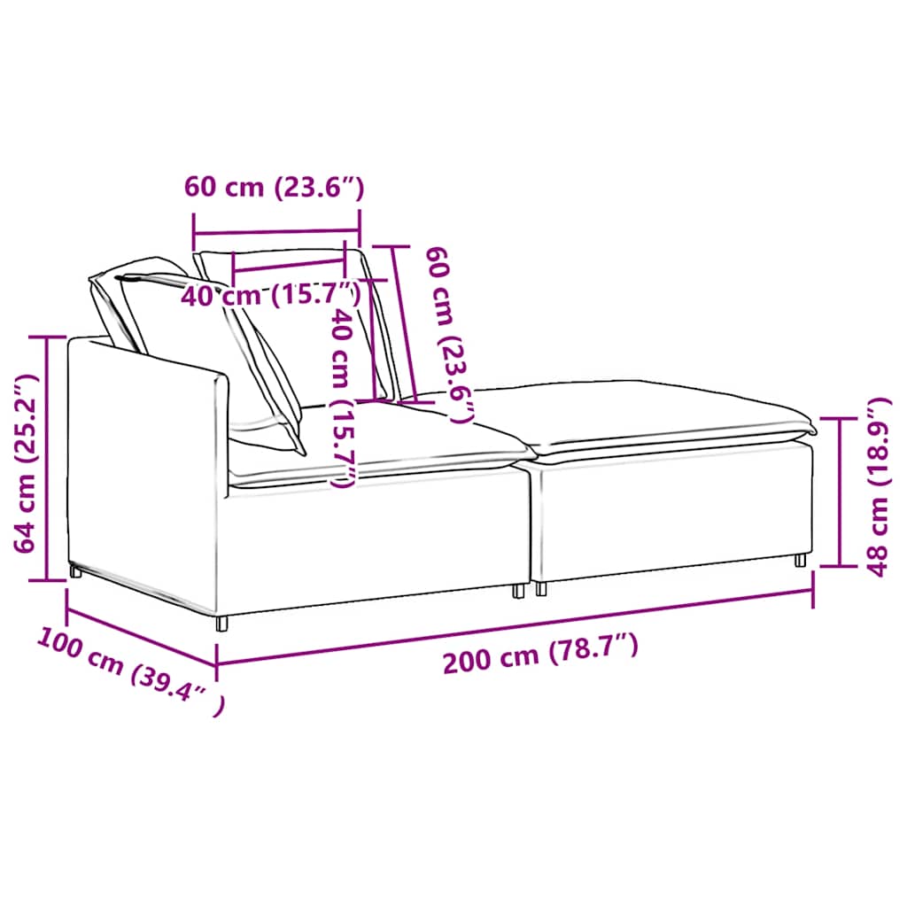 Modulares Sofa mit Fußhocker Kissen Stoff Hellgrau