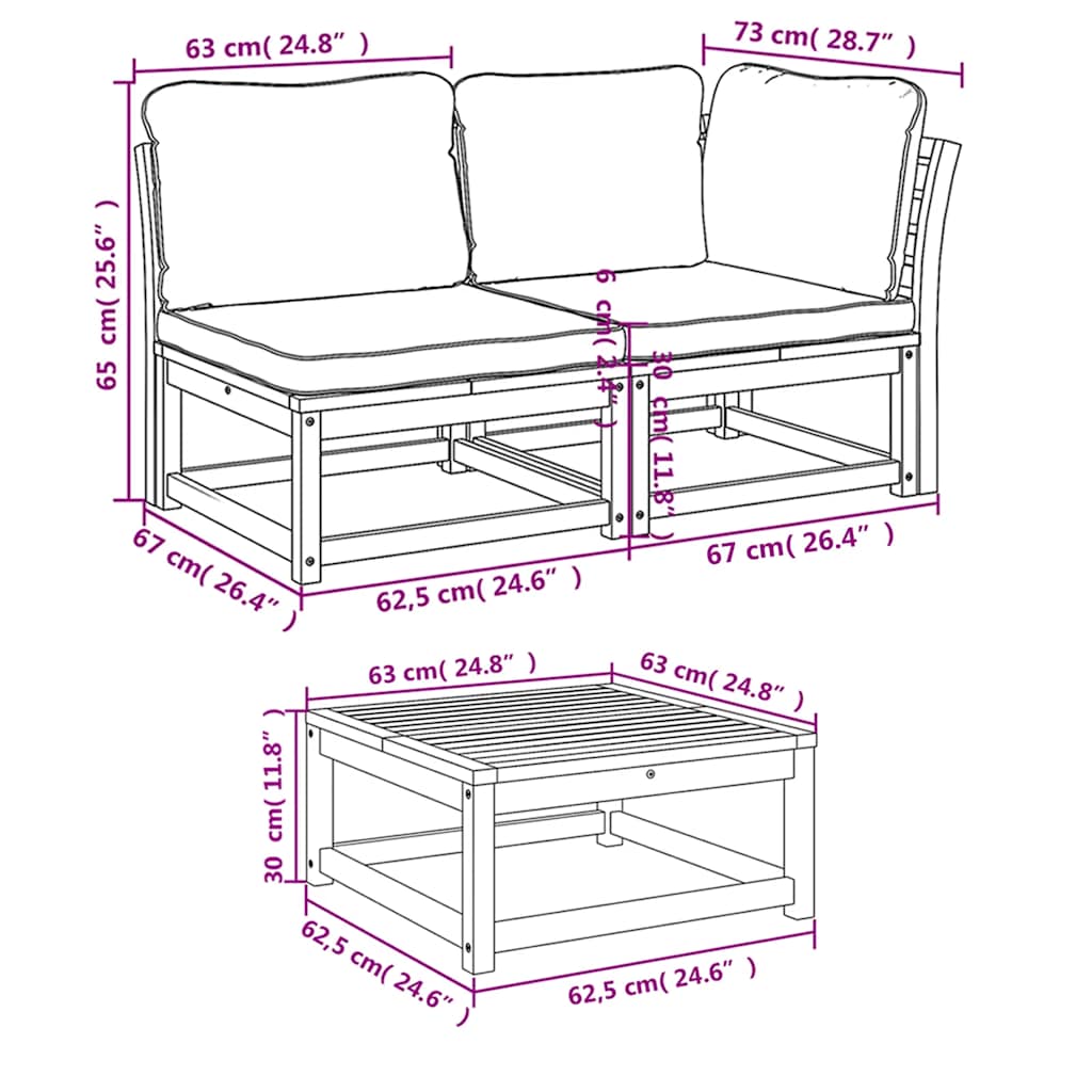 4-tlg. Garten-Lounge-Set mit Kissen Massivholz Akazie