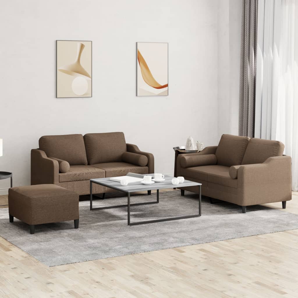 3-tlg. Sofagarnitur mit Kissen Creme Stoff
