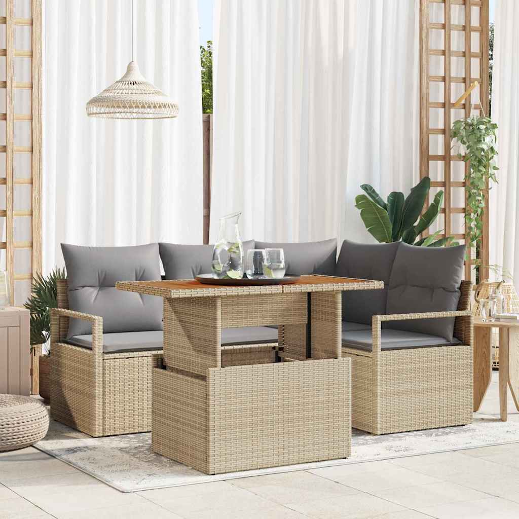 Garten Essgruppe mit Kissen 5 pcs Schwarz und Creme