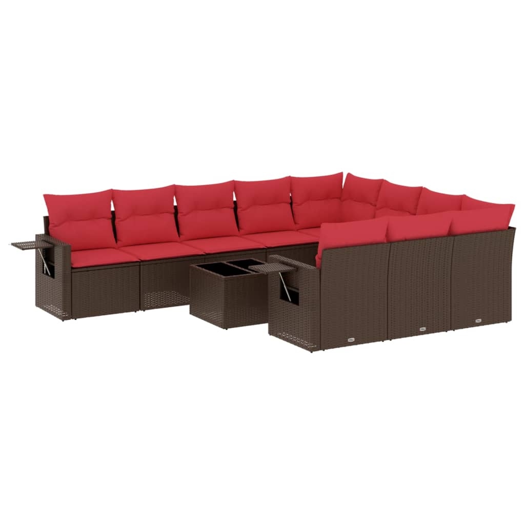 10-teiliges Gartensofa-Set mit Kissen, schwarzes Polyrattan