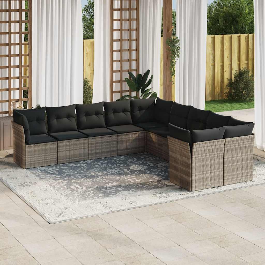 10-tlg. Garten-Sofagarnitur mit Kissen Schwarz Poly Rattan