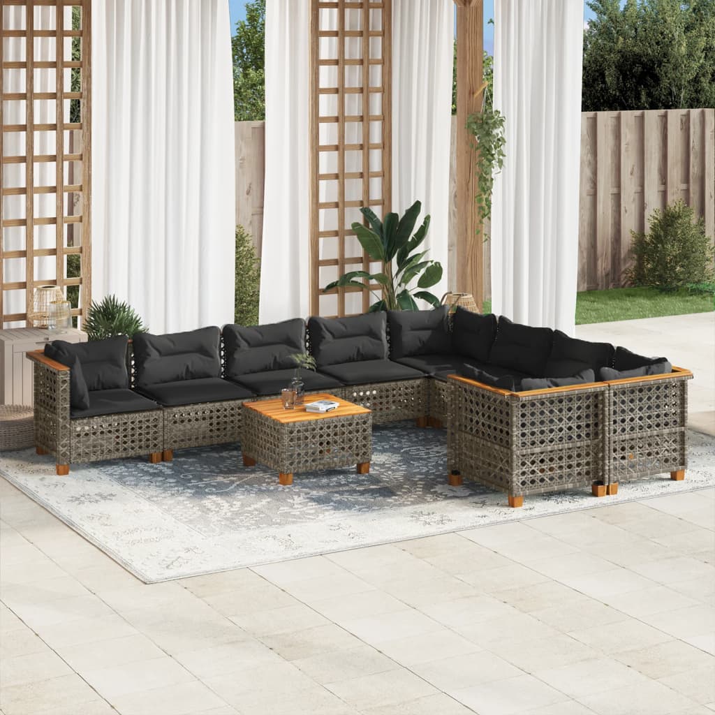 10-tlg. Garten-Sofagarnitur mit Kissen Beige Poly Rattan