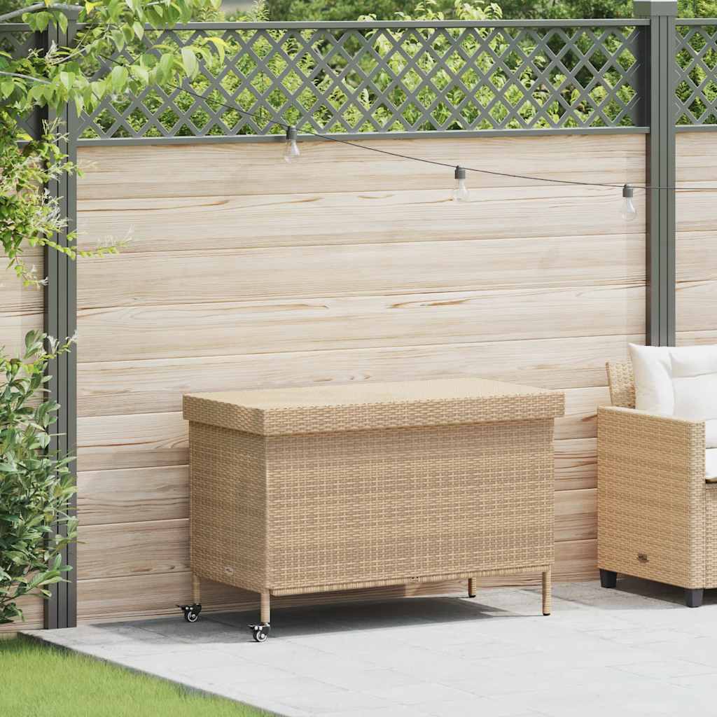 Gartentruhe mit Rollen Schwarz 110x55x73 cm Poly Rattan