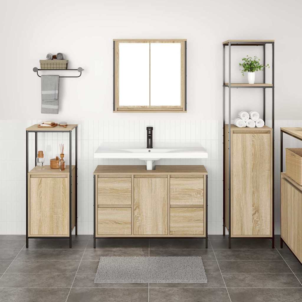 Badezimmermöbel Set mit Schubladen 2 pcs Schwarz Eichen-Optik